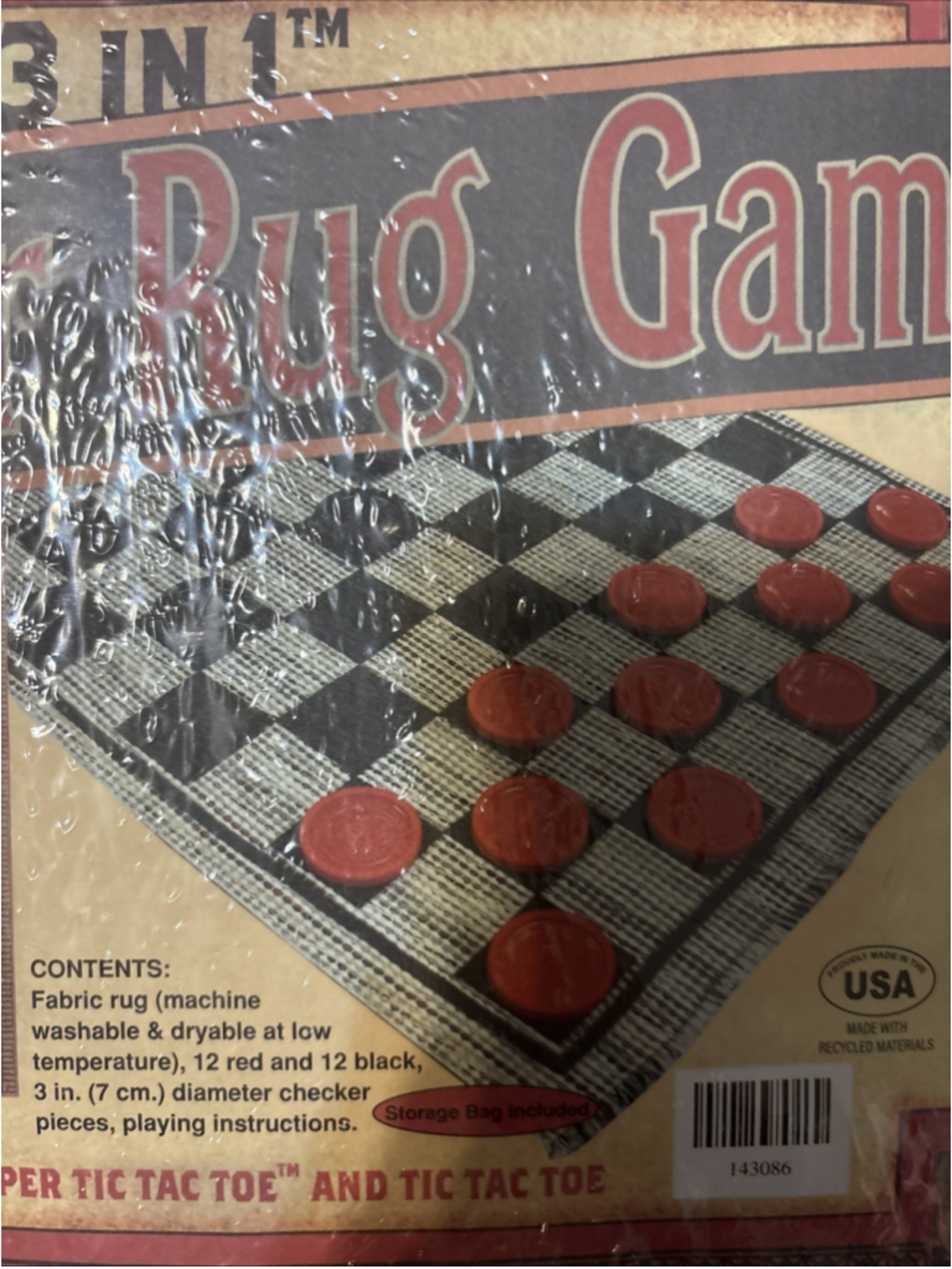 Jumbo Three And One Checker Rug Game Reverse Rug Tic-Tac-Toe NEW. 1108 - Picture 3 of 6